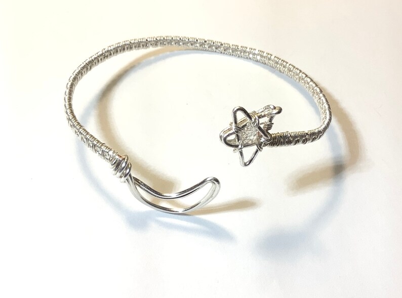 Silver Wire Wrap Crescent Moon and Star Bangle Bracelet Etsy