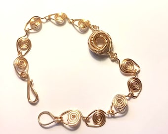 Gold Spiraled Coil Bracelet with Spiral Teardrop Chain