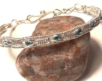 Wire Woven Bangle Bracelet With Rhinstones in Gold Silver or Copper