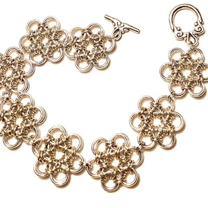 Japanische Chainmail Blumenarmband aus massivem Sterling Silber und Aluminium
