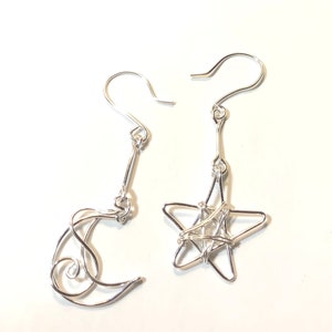 Silver Moon and Star Earrings Mismatched Earrings