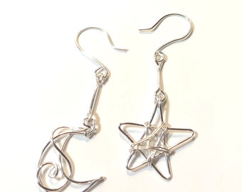 Silver Moon and Star Earrings Mismatched Earrings