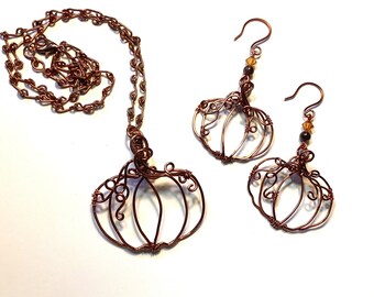 Copper Pumpkin Pendant or Pendant/Earring Set