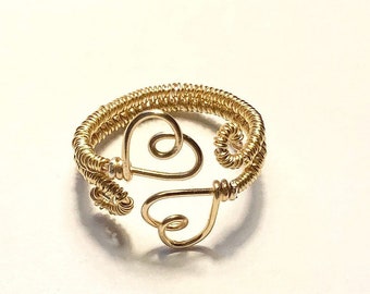 Double Heart Wire Wrapped Ring