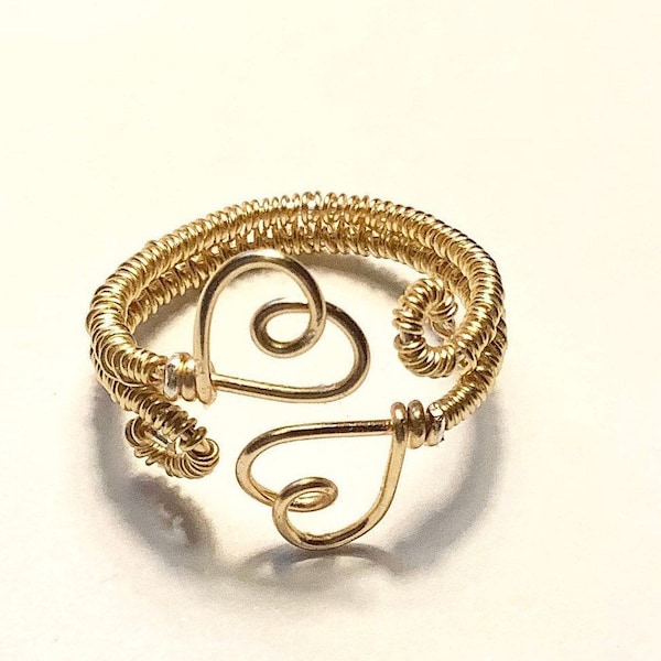 Double Heart Wire Wrapped Ring