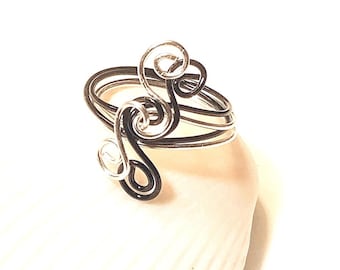 Silver and Black Double Swirl Ring