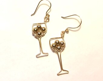 Wine Glass Earrings - Red or Gold Beads