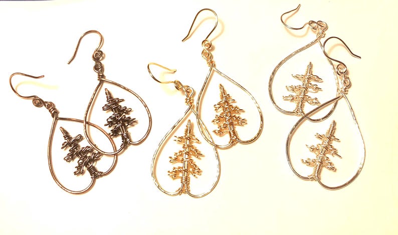 Teardrop Form Wire Wrap Pine Baum Ohrringe Bild 5