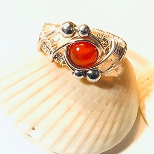 Silver Wire Wrap Carnelian Bead Ring