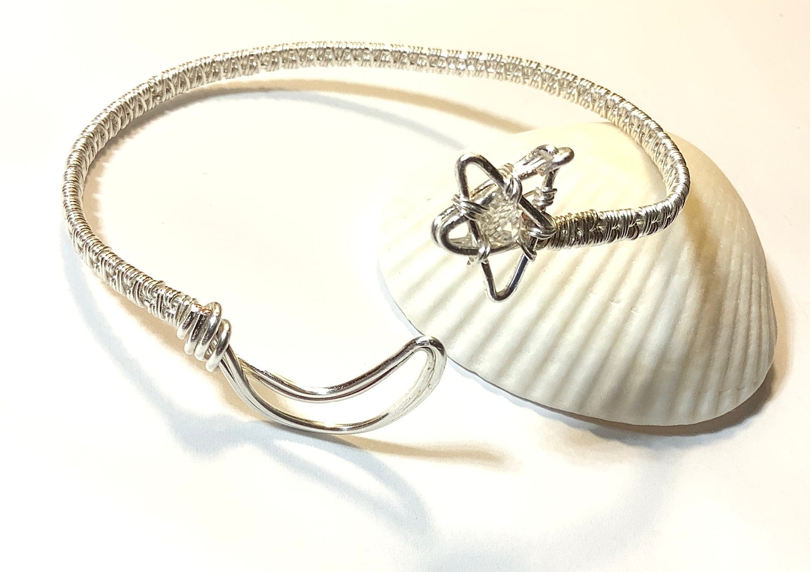 Silver Wire Wrap Crescent Moon and Star Bangle Bracelet Etsy