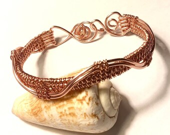 Wavy Wire Woven Cuff Bracelet Copper Silver or Gold