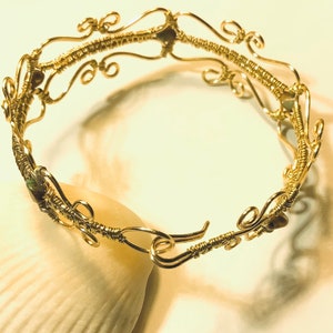 Gold Victorian Style Wire Wrap Bracelet with Picasso Pistachio Pinch Beads image 3