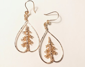 Teardrop Shape Wire Wrap Pine tree Earrings