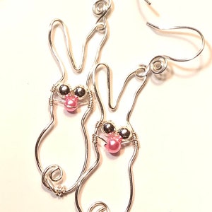 Wire Wrap Bunny Rabbit Earrings Easter Earrings Silver