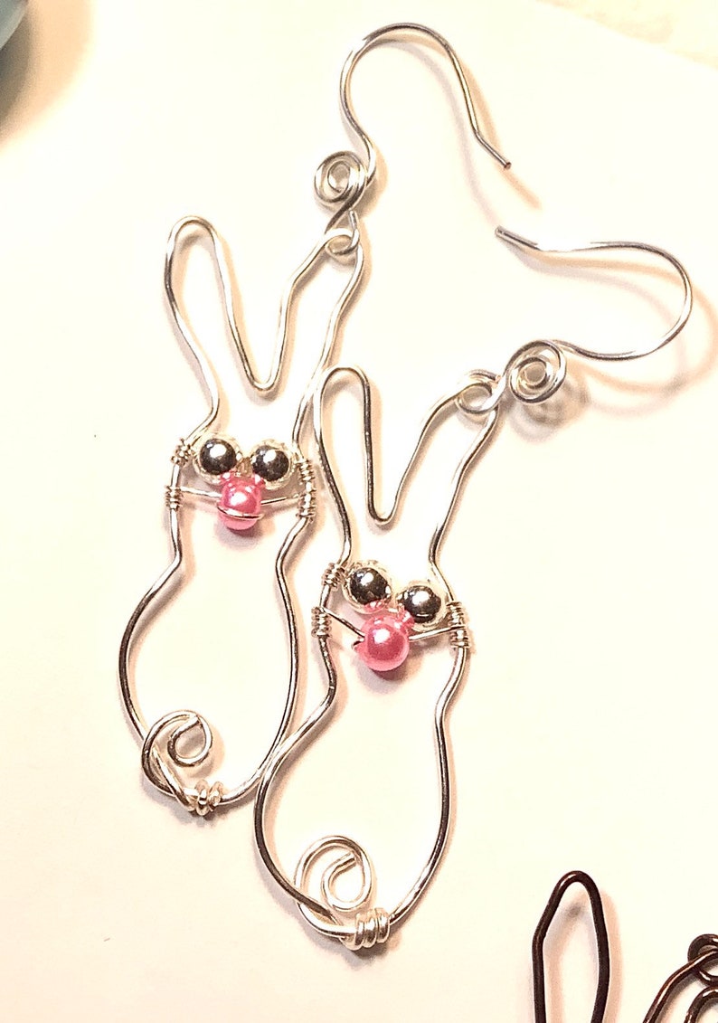Wire Wrap Bunny Rabbit Earrings Easter Earrings Silver