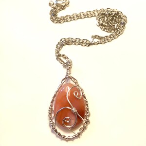 Silver Wire Wrap Teardrop Shape Carnelian Gemstone Pendant