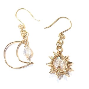 Gold or Silver Moon and Star or Moon and Sun Mismatched Earrings
