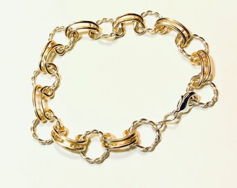 Gold and Silver Bracelet Twisted Silver Rings and Gold Links