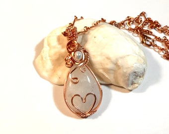 Copper Wire Wrap Teardrop Moonstone with Heart Pendant