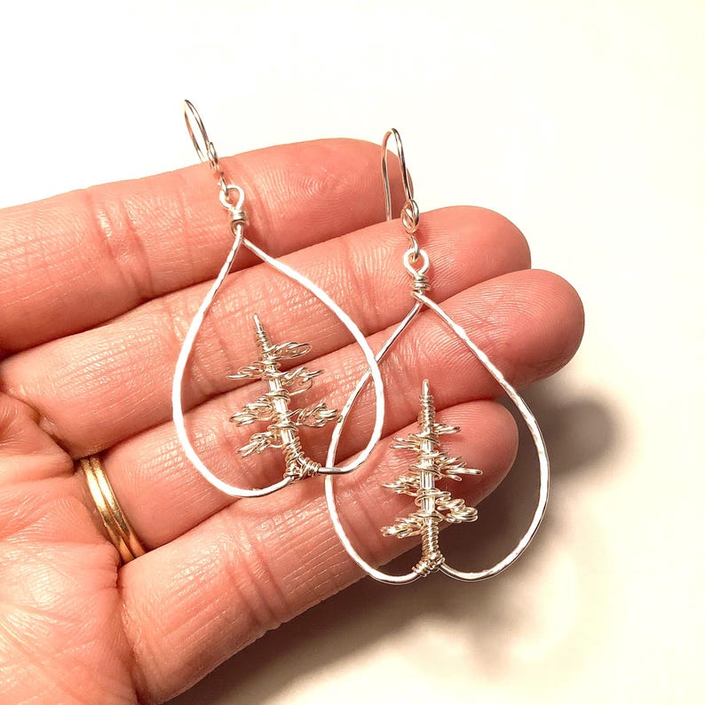 Teardrop Form Wire Wrap Pine Baum Ohrringe Bild 6
