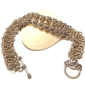 Solid Sterling Silver Byzantine Bar Chainmaille Bracelet - 1/2 inch Wide Bracelet