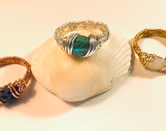 Wire Wrapped Oval Cabochon Gemstone Rings