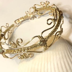 Gold Victorian Style Wire Wrap Bracelet with Picasso Pistachio Pinch Beads image 1