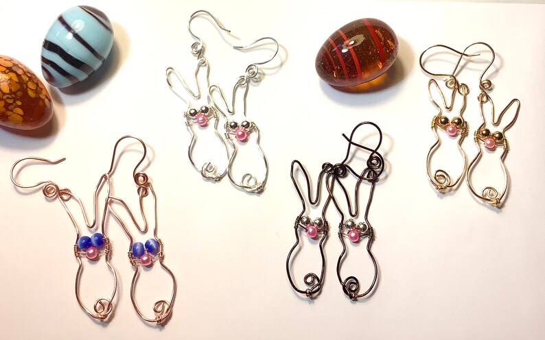 Wire Wrap Bunny Rabbit Earrings Easter Earrings 画像 2