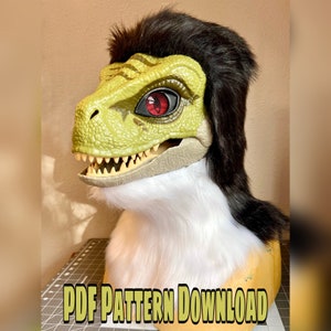 Dino Raptor Mask, Furry Dino, Rainbow Drip, Customizable Dino Mask 