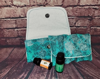 Small 3 slot essential oil pouch silver green teal