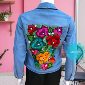 SMALL Mexican Floral Embroidered Denim Jacke, Fiesta, Cinco de Mayo, Chamarra de Mezclilla Bordada