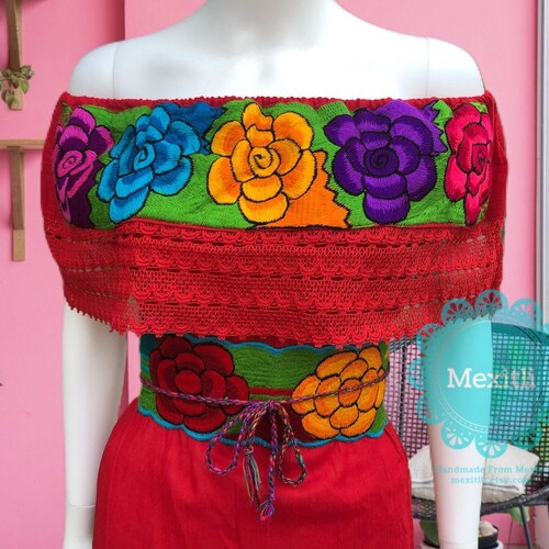 Embroidered Mexican off Shoulder Blouse Mexican Blouse Blusa - Etsy