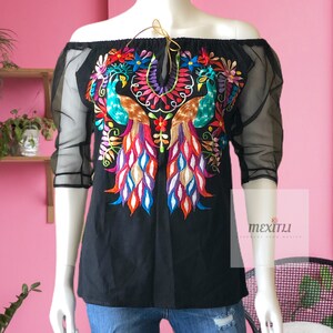 Mexican Peacock Embroidery  Blouse, Mexican Top, Fiesta Blouse, Blusa Bordada, Blusa Mexicana
