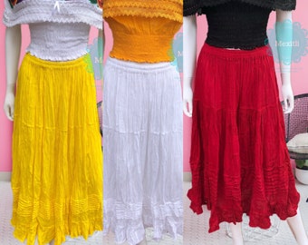 Solid Color Mexican Maxi Skirt, Traditional Mexican Skirt, Falda Mexicana De Manta, Cinco de Mayo