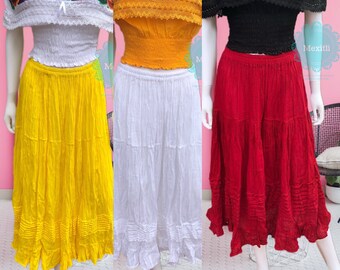 Solid Color Mexican Maxi Skirt, Traditional Mexican Skirt, Falda Mexicana De Manta, Cinco de Mayo