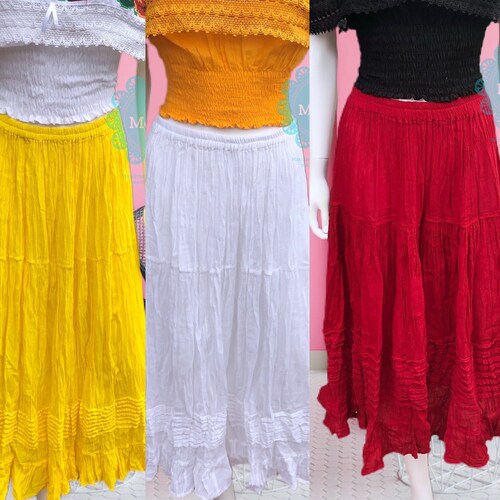 Solid Color Mexican Maxi Skirt, Traditional Mexican Skirt, Falda Mexicana De Manta, Cinco de Mayo