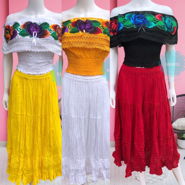 Solid Color Mexican Maxi Skirt, Traditional Mexican Skirt, Falda Mexicana De Manta, Cinco de Mayo