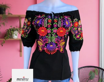 Mexican Blouse Embroidered Off Shoulder Ivory Lace Beige cinco de mayo OSFM