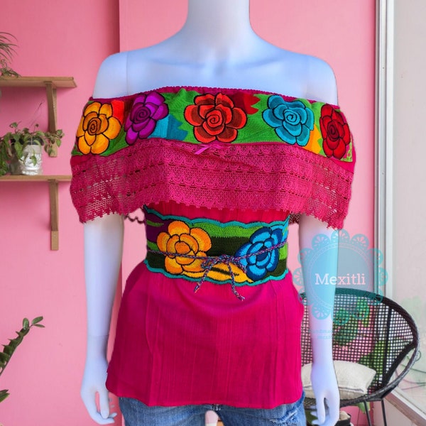Embroidered Mexican Off Shoulder Blouse, Blusa Campesina Bordada, Fiesta Blouse