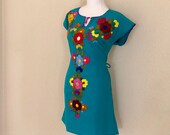 M- Mexican Hand Embroidered Tie Back Dress, Fiesta Dress, Vestido Mexicano Bordado, Chiapas Dres