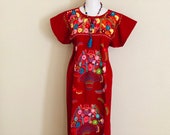 M- Mexican Embroidered Maxi Dress, Mexican Long Dress, Fiesta Dress, Vestido Mexicano Bordado
