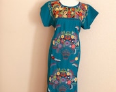 M- Mexican Embroidered Maxi Dress, Mexican Long Dress, Fiesta Dress, Vestido Mexicano Bordado