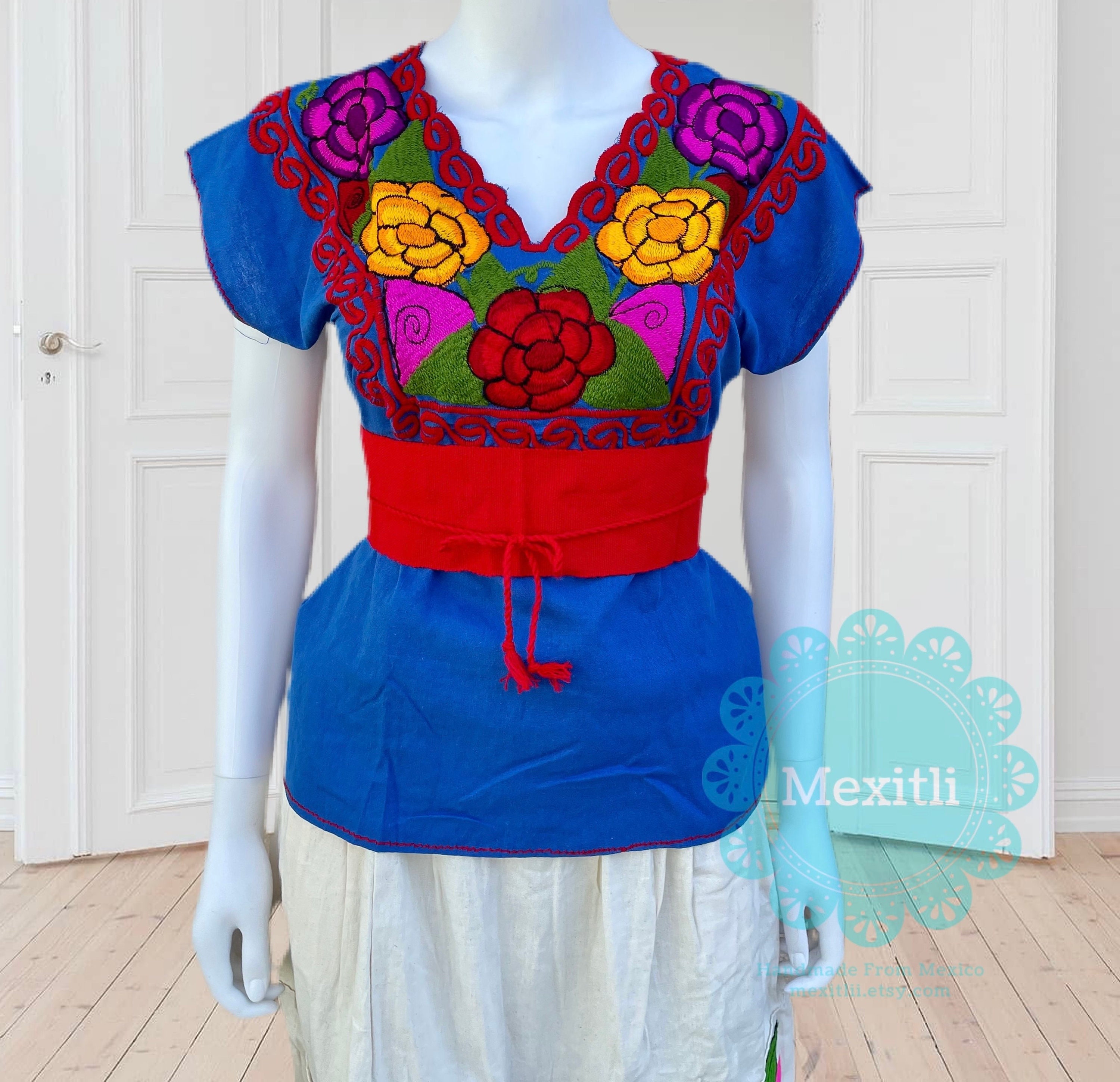 Mexican Floral Embroidered Top Fiesta Blouse Huipil - Norway