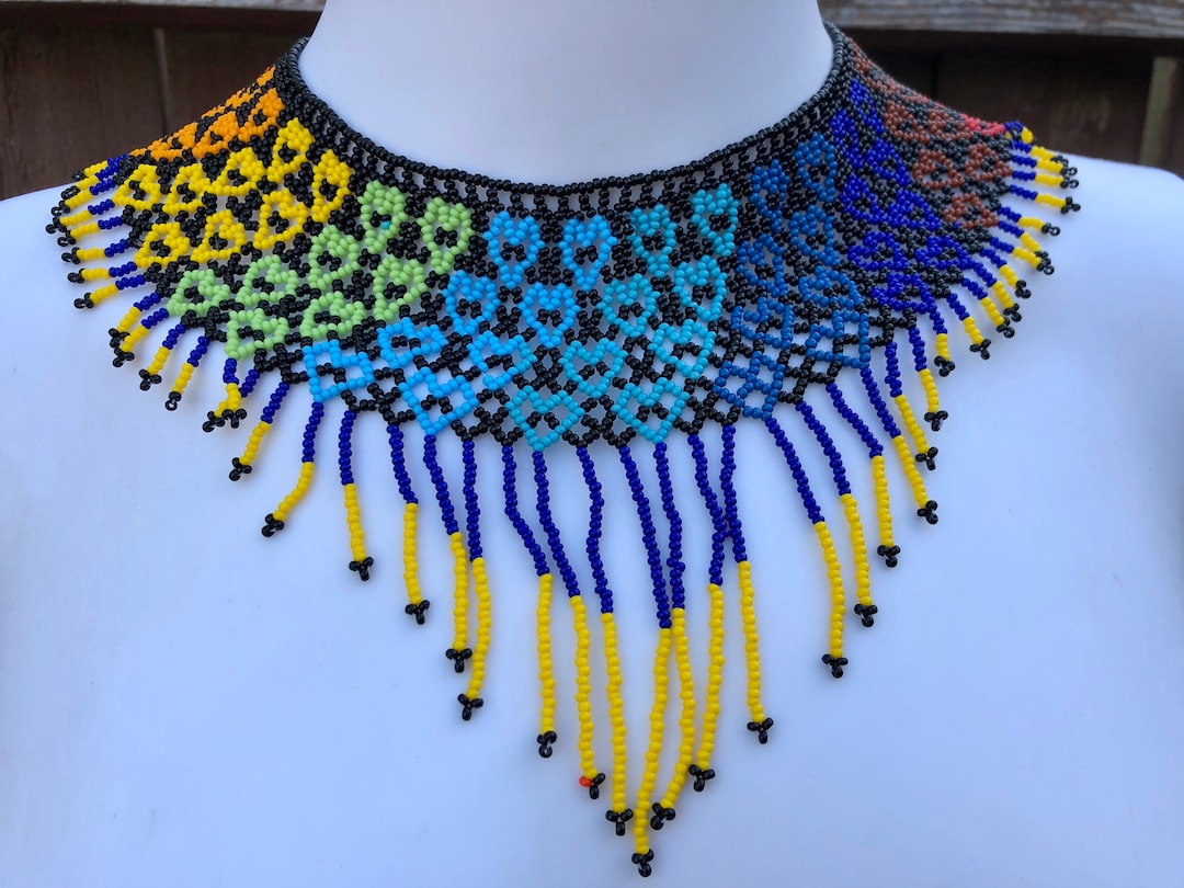 Mexican Chaquira Beads Necklace , Huichol Art, Beaded Mexican Chaquira Beads Necklace , Huichol Art, Beaded