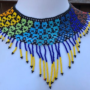 Collar de cuentas de chaquira mexicana, arte huichol, cuentas, joyería mexicana,