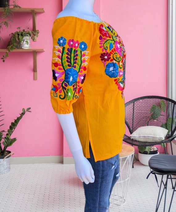 Tie Front off the Shoulder Embroidered Mexican Blouse