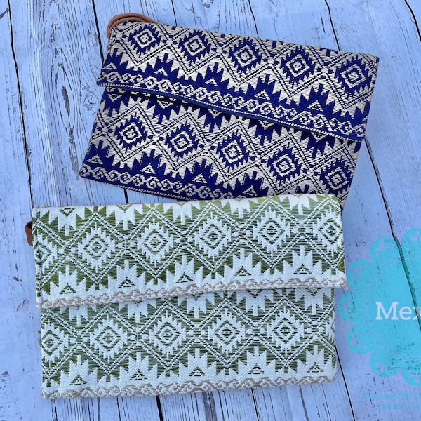 Mexican Geometric Pattern Crossbody Clutch, Woven Mexican Handbag, Carteron Mexicano Bordado