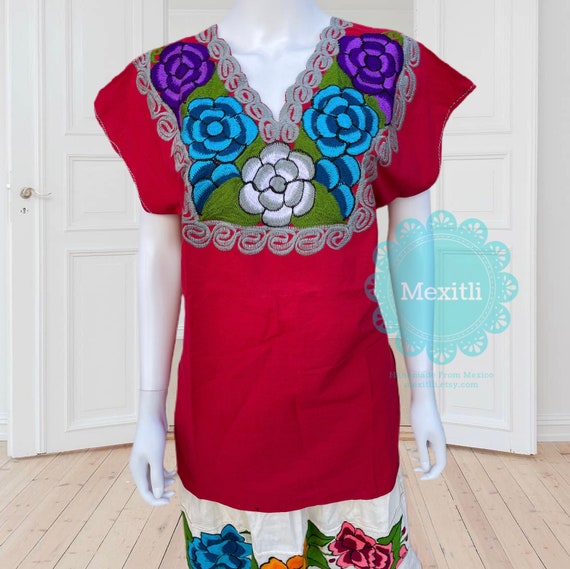 GRAN Top Floral Mexicano Bordado, Blusa Fiesta, Huipil, Top cinco