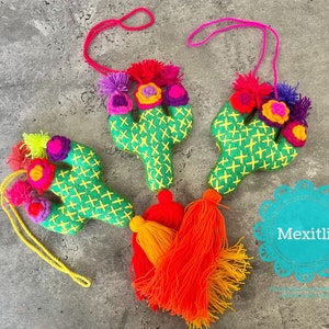 Mexican Hand Embroidered Cactus Tassel, Embroidered Cactus Bag Charm, Felt Pom Pom, Colgante Bordado Cactus