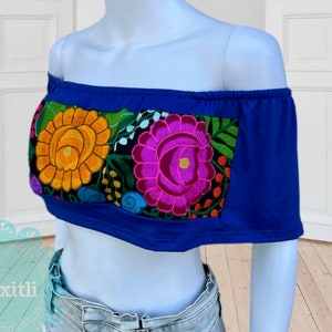 Floral Embroidered Off Shoulder Mexican Crop Top, Floral Tube Top, Fiesta Top, Mexican Bralette, Peasant, Cinco de Mayo, Mexican Fashion